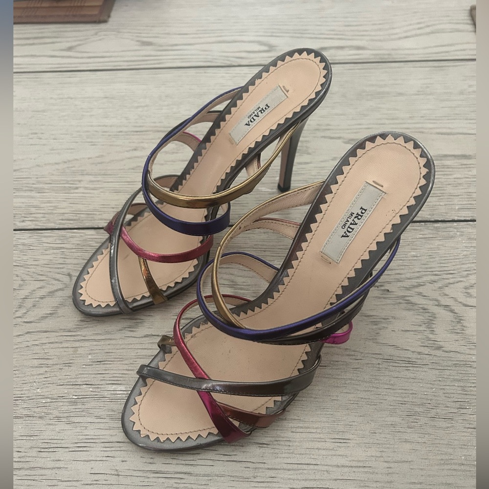 Prada Multicolor Leather Strappy Slide Sandals - Picture 3 of 7